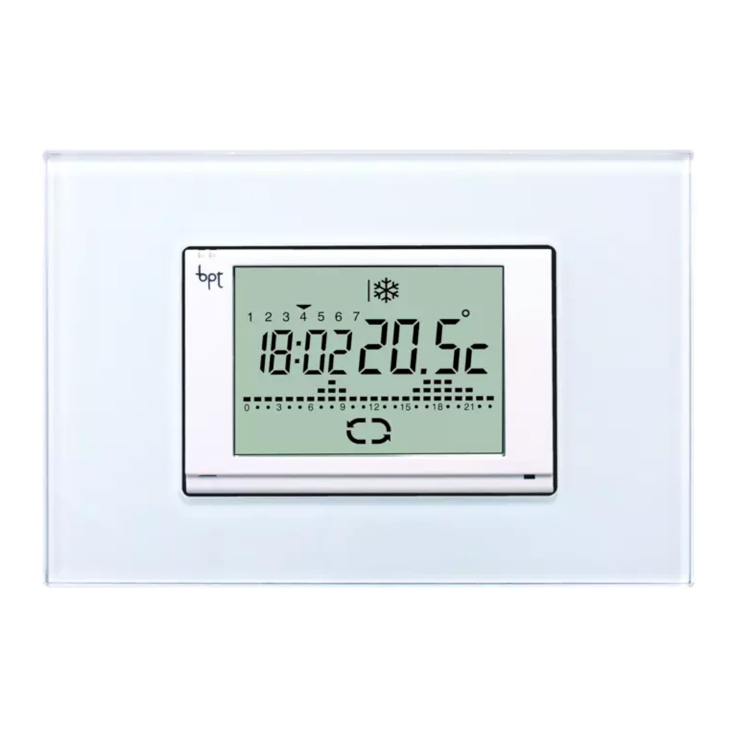CAME Cronotermostato TH/600 da incasso a 230 V con cover bianca e display touch screen retroilluminato compatibile con le serie civili più comuni per una programmazione oraria della temperatura