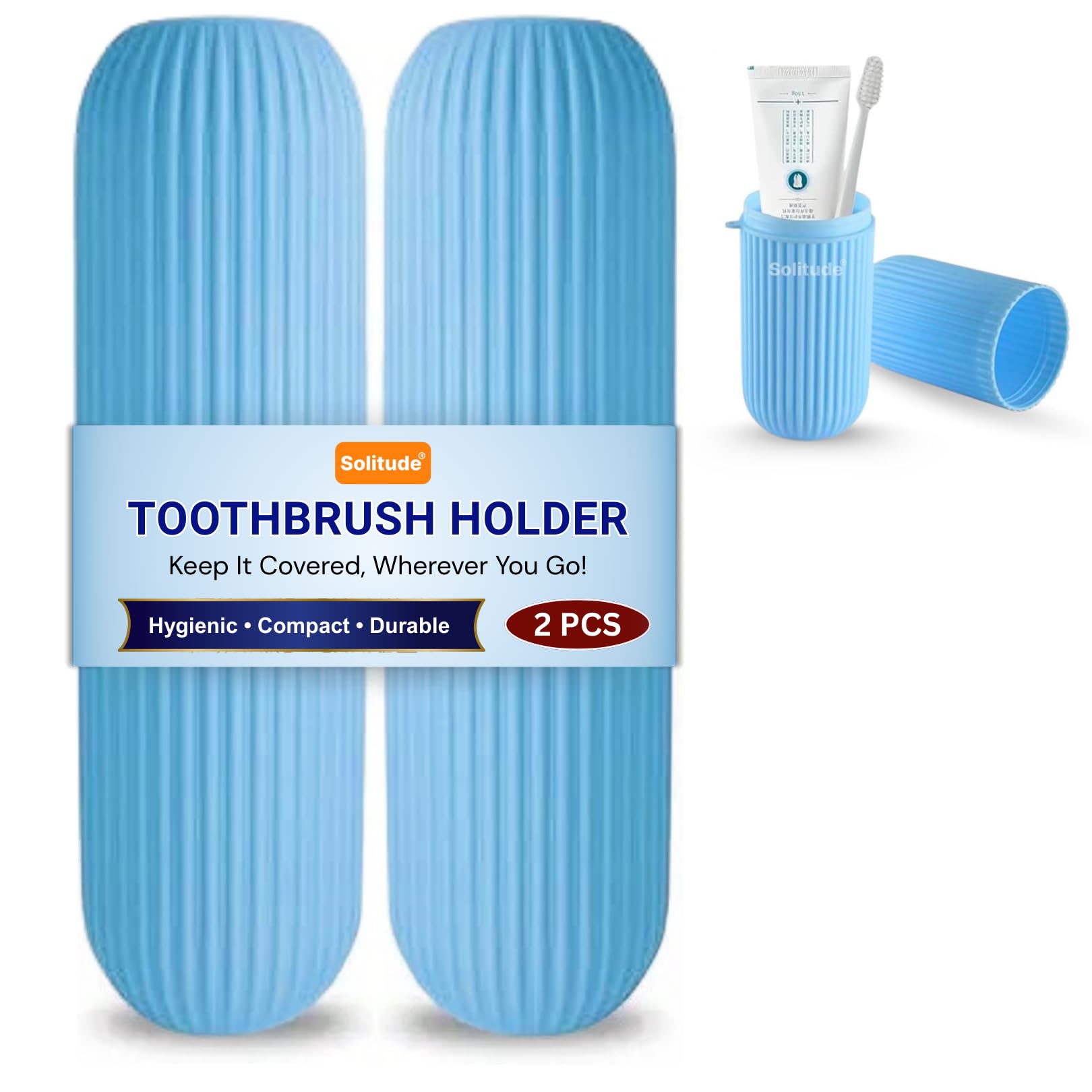 Solitude 2 Pcs Capsule Shape Plastic Portable Toothbrush, Toothpaste, Glasses, Make up Brushes Case Box Storage Organizer Cover for Travel Bathroom Hiking Camping-image-48