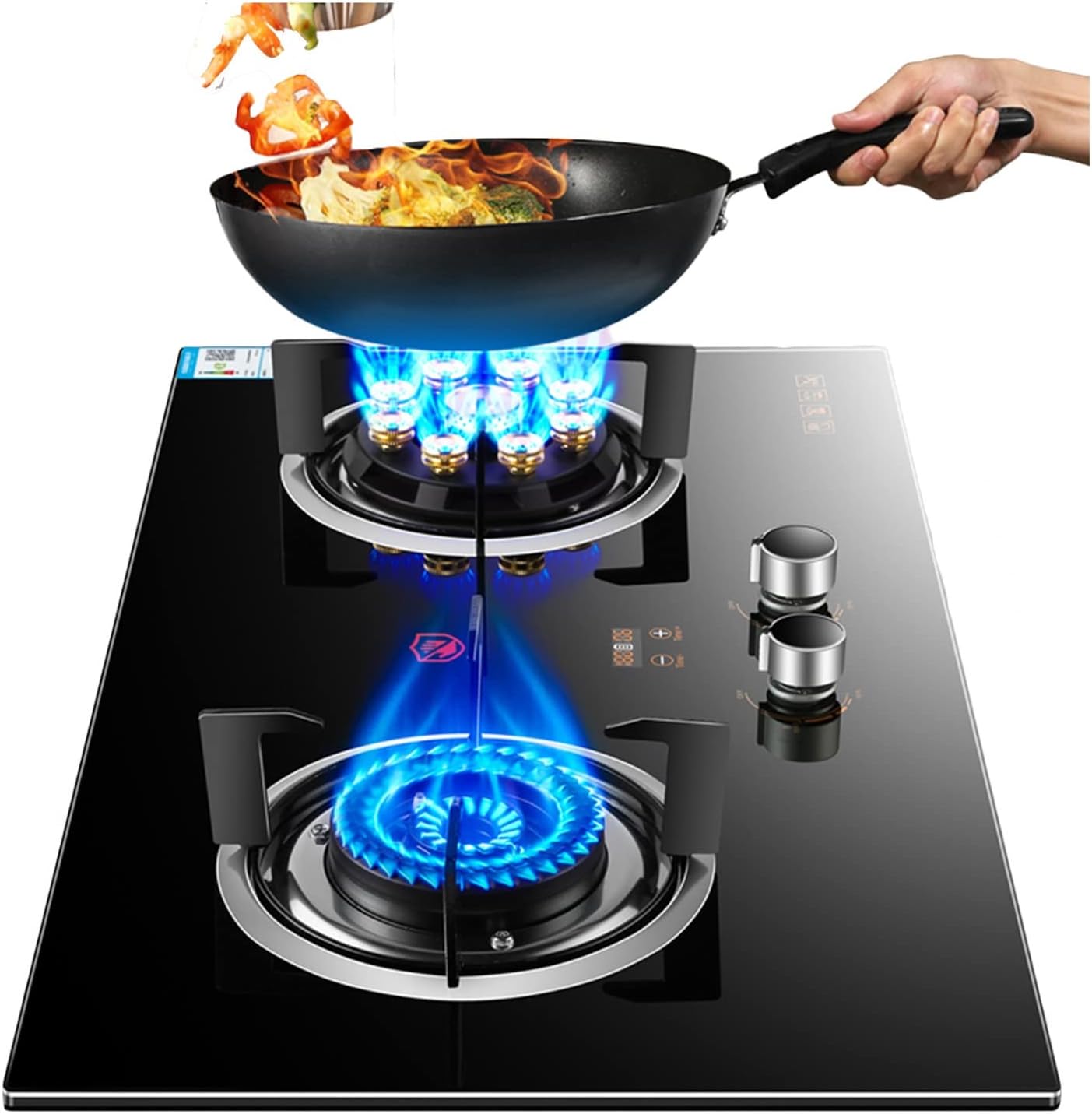 Estufa de Gas Portátil con 2 Puestos, Temporizador y Protección de Apagado