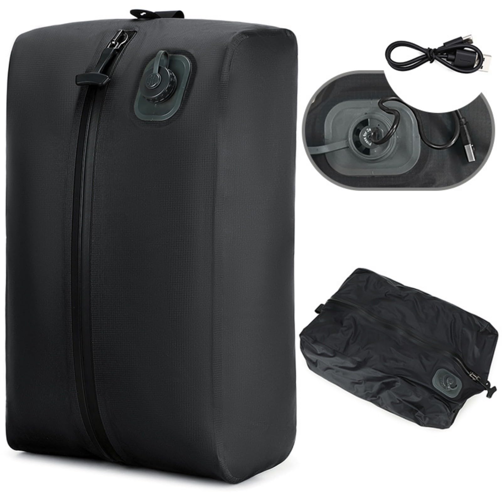 Sac de compression électrique pour valise, batterie intégrée 1000 mAh et fermeture éclair renforcée, organiseur sous vide type C