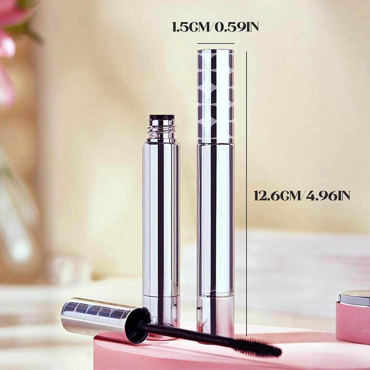Metal Wand Mascara 2 Pcs, Waterproof Tubing Mascara for Length and Volume, Brushless Lash Primer with Long Curling Natural Finish (Black)