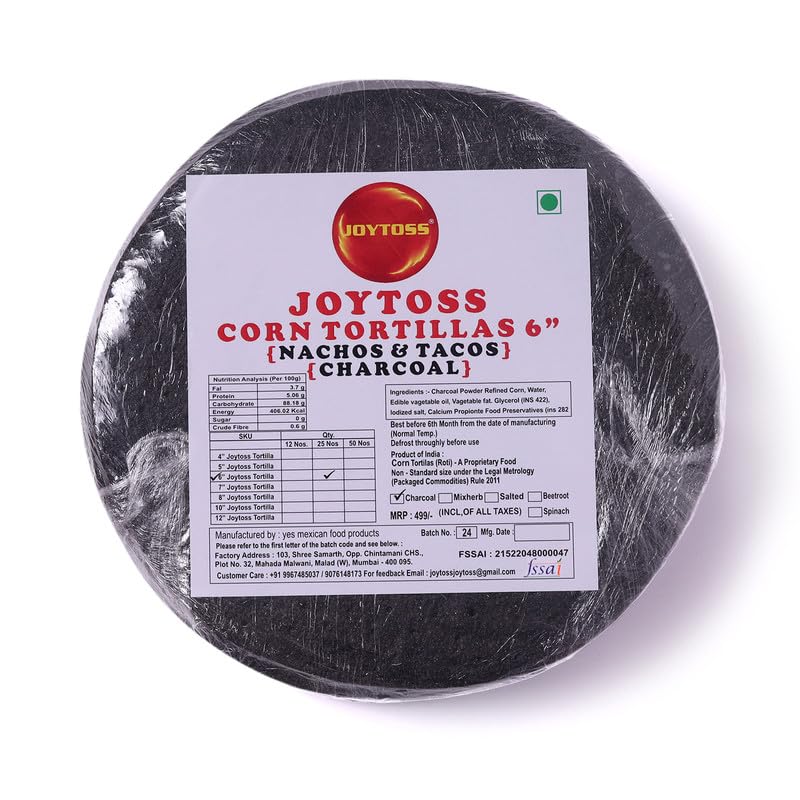 Image of JOYTOSS Tortilla Wrap | Fresh Taste & Soft Texture l Best for Wraps, Tacos, Nachos & Rolls l Ready to Eat Healthy Food - Pack of 25 (CHARCOAL)
