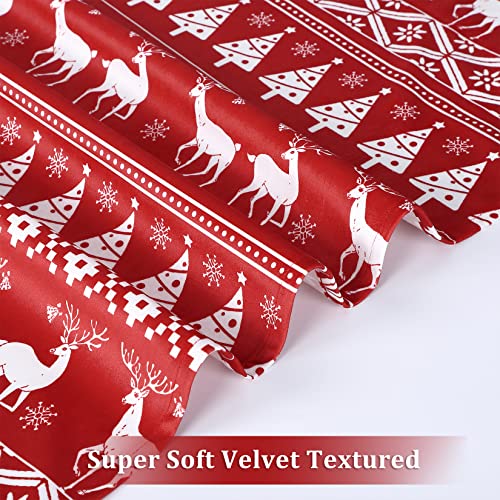 Homerry Red Boho Velvet Window Valances Xmas Tree Deer Snowflake Pattern Window Treatment Decor Curtains Window Dressing Christmas Decor For Kitchen/Living Room, 52" W X 15" L, One Panel #TOP3