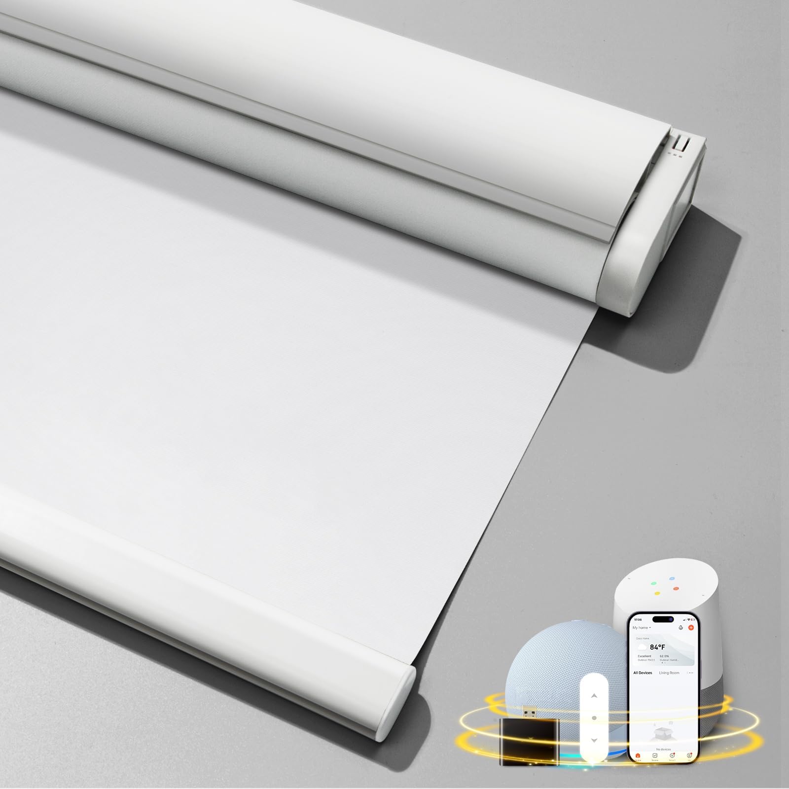 Motorized Smart Blinds with Remote - Cordless Electric Blackout Roller Shades, Compatible with Alexa & Google Assistant, White, 23" W x 72" H