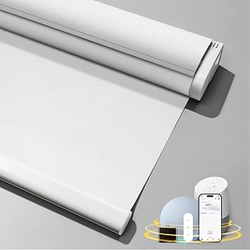 Motorized Smart Blinds with Remote - Cordless Electric Blackout Roller Shades, Compatible with Alexa & Google Assistant, White, 23 W x 72 H