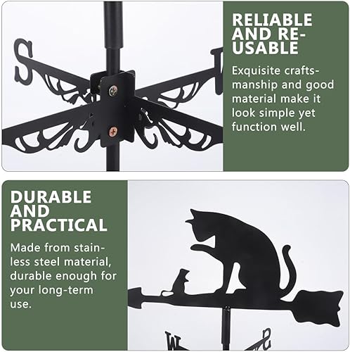Miniatura 4 de YARNOW Paletas de acero inoxidable para jardín, veleta de gato, ratón, adorno decorativo para el clima, herramienta indicadora de dirección del