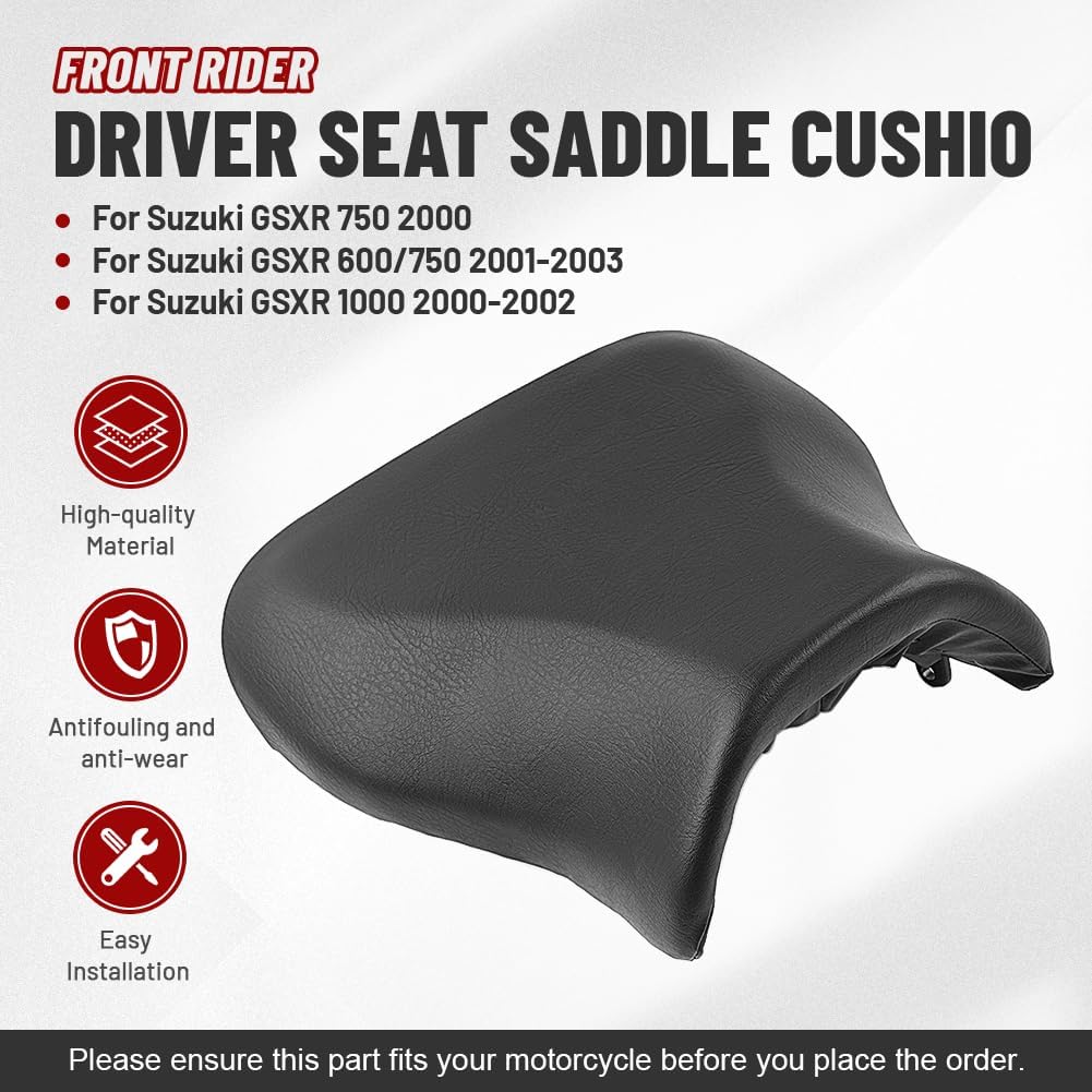 Lirun Motorcycle Front Driver Saddle Seat Rider Cushion Pillion for Suzuki GSXR 600/750 2001-2003 Synthetic Leather Black