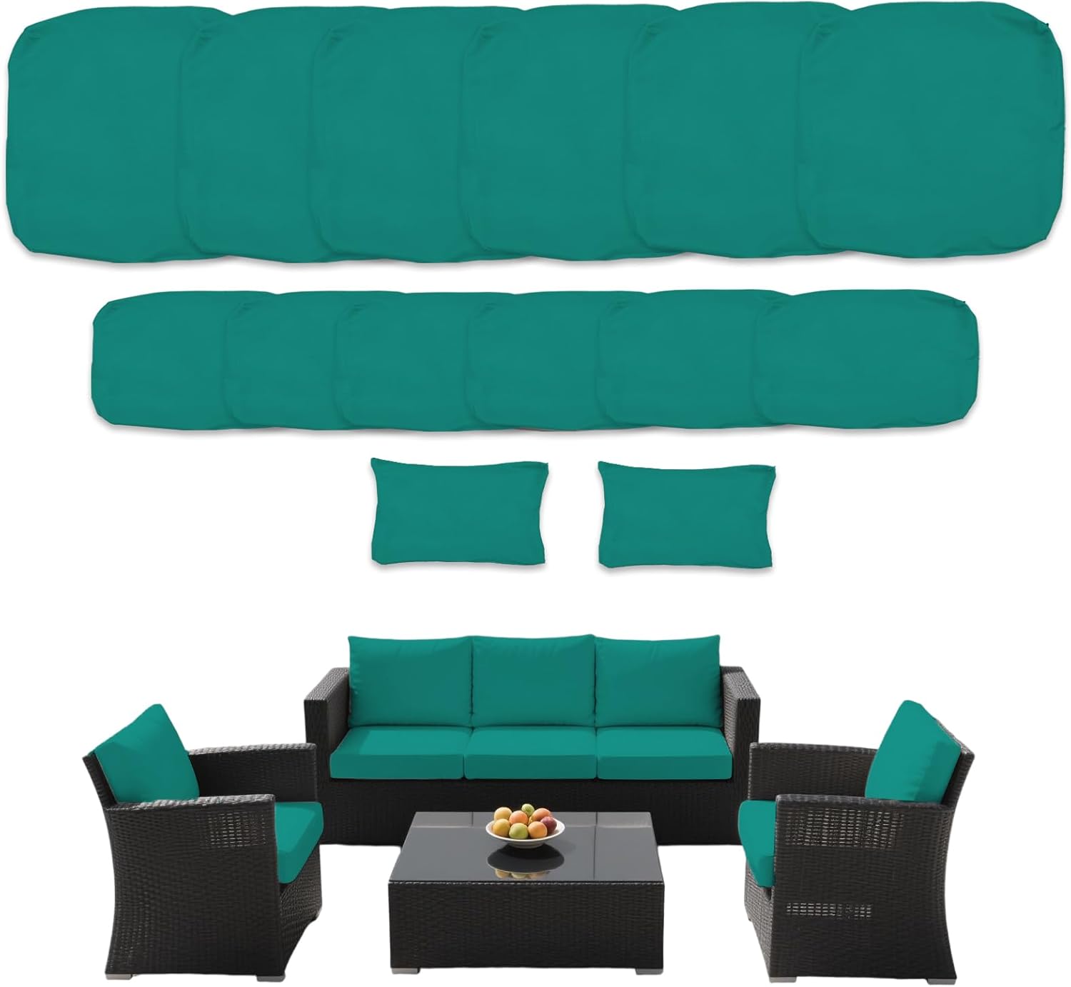 SK Studio 14 Pieces Outdoor Patio Cushion Cover Replacement, Waterproof Patio Cushion Covers, Outdoor Furniture Cushion Covers Set for 6 Seat Wicker Rattan Sofa, Coffee