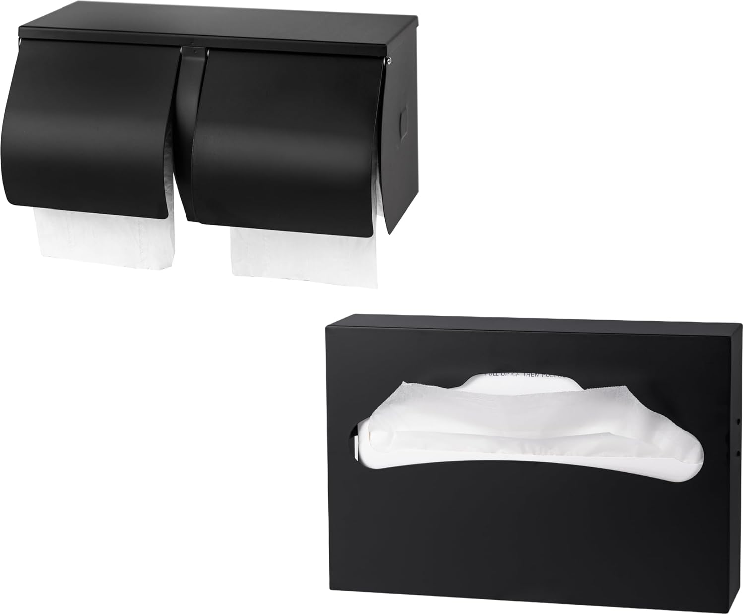Commercial Dual Roll Toilet Paper Holder Toilet Tissue Dispenser+Toilet Seat Cover Dispenser,Stainless Steel,Black
