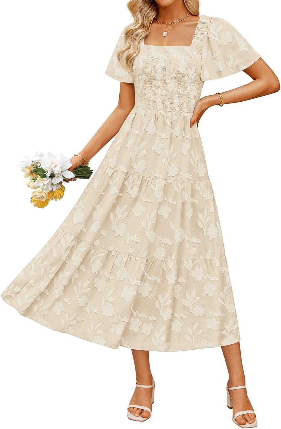 Boho floral midi dress casual summer vacation beach attire