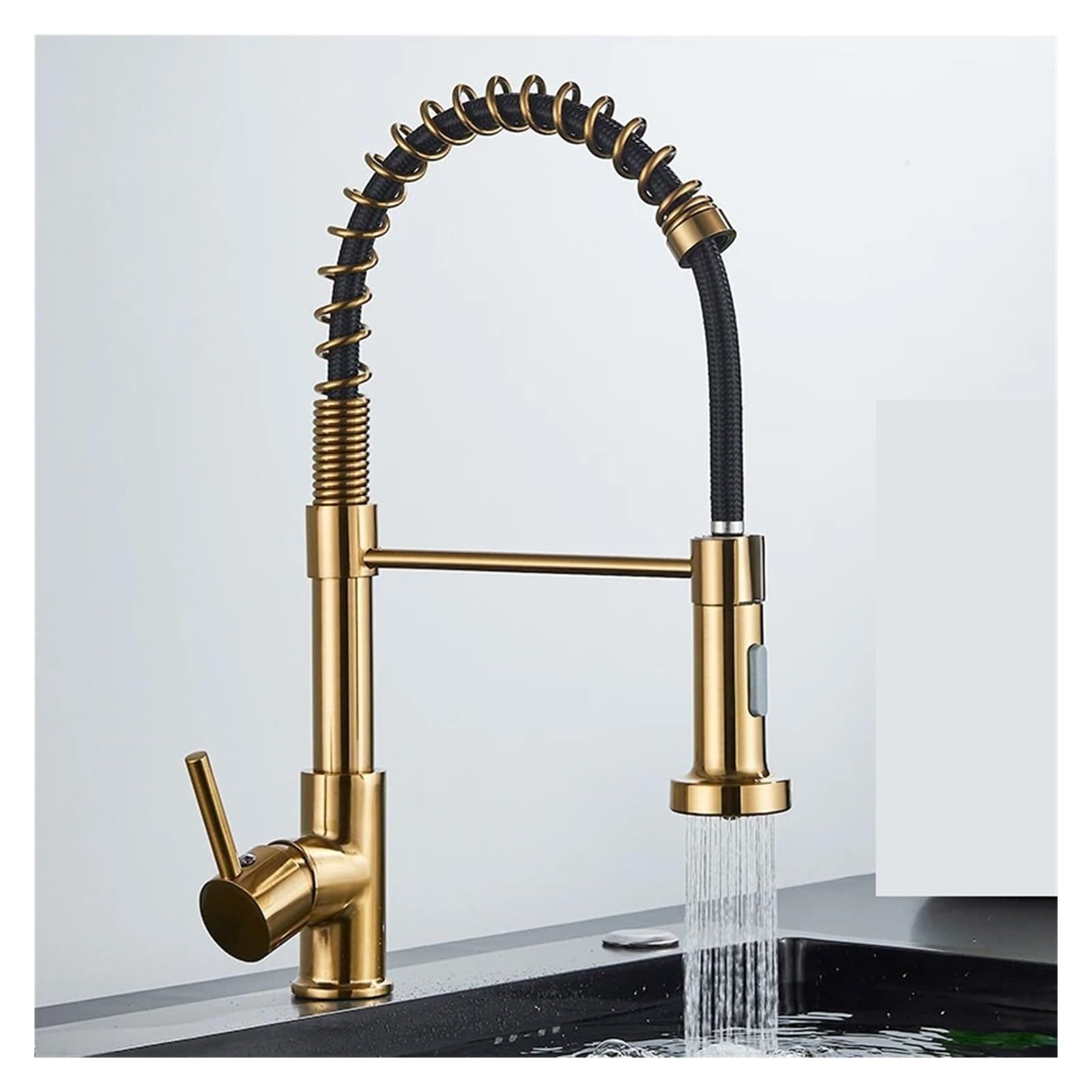 Grifo de cocina extraíble con rotación de 360 grados y mezclador monomando en oro negro