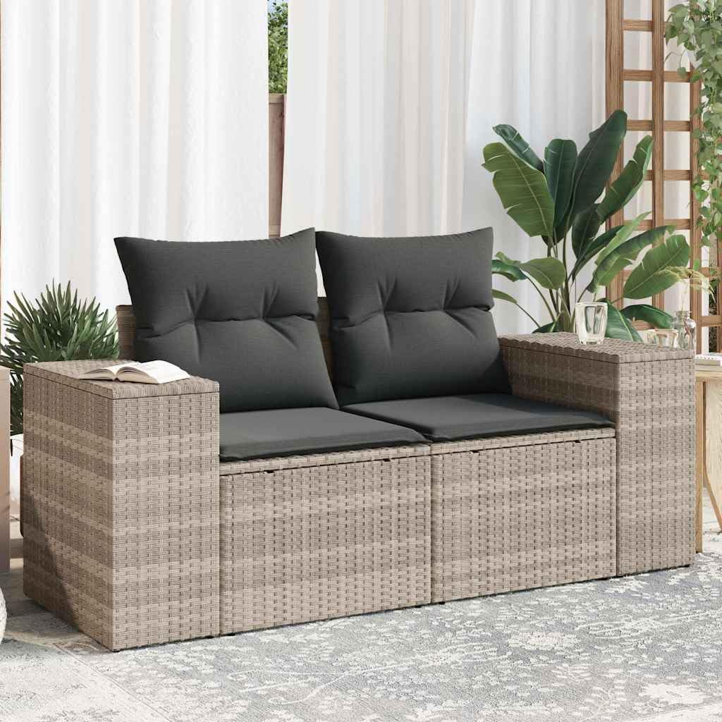 Divano da Giardino 2 Posti in Rattan PE Grigio Chiaro con Vano