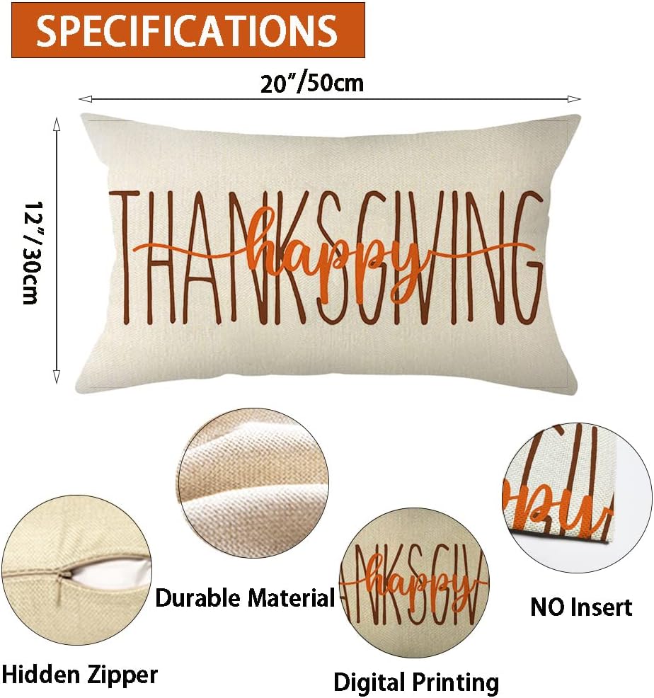 Ogiselestyle Happy Thanksgiving Lumbar Throw Pillow Covers, 12 x 20 Inch Farmhouse Thanksgiving Holiday Cushion Case Decoration for Sofa Couch - Image 7