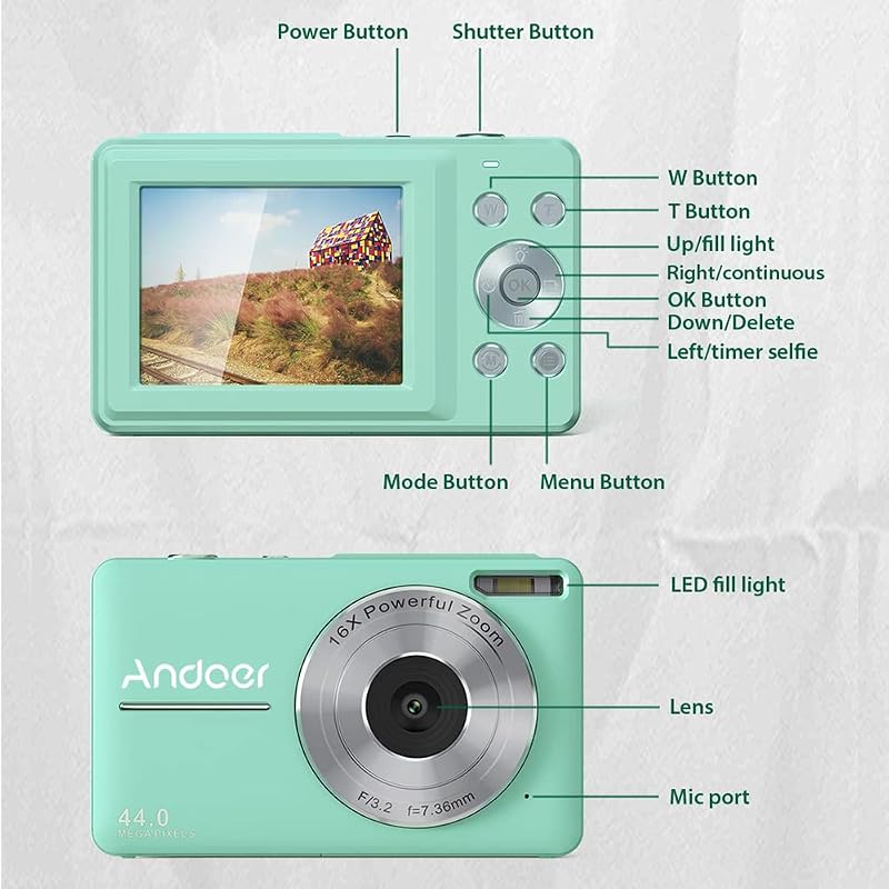 Andoer 44MP digitális fényképezőgép 1080P videó 16X zoom 32GB memóriakártya