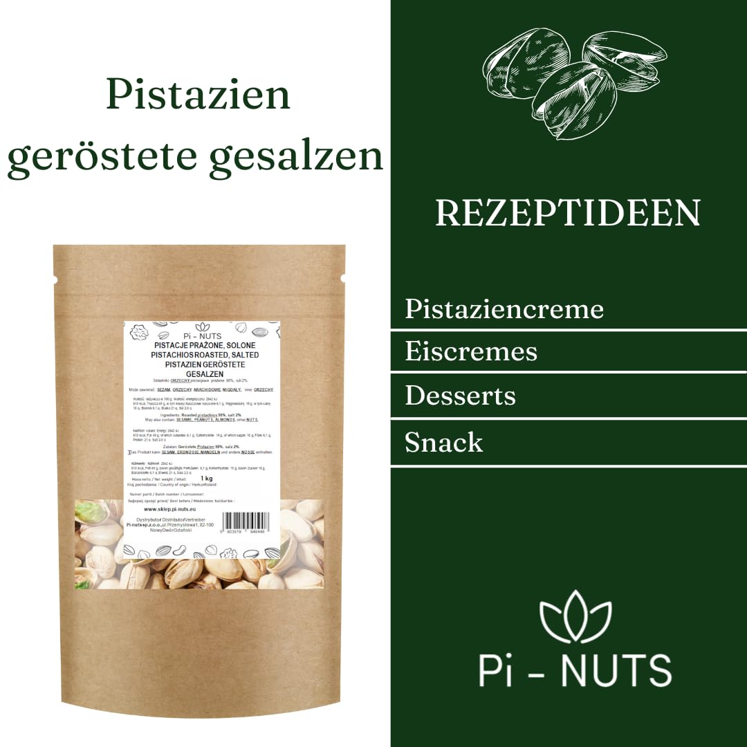 Pi-nuts Pistazien geröstet und gesalzen 1 kg. Pistazienkerne mit Schale, ganze Pistaziennüsse,100% Naturbelassen ohne Zusätze.
