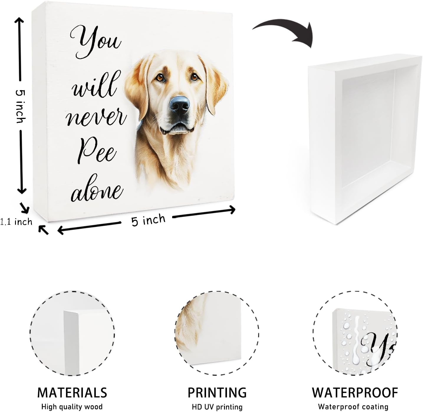 Funny Labrador Retriever Bathroom Wood Box Sign 5x5 Inch, Dog Bathroom Decor, Yellow Lab Dog Lover Gifts Wood Box Signs for Bath Room Washroom Toilet Restroom Shelf Counter Decor - Image 6