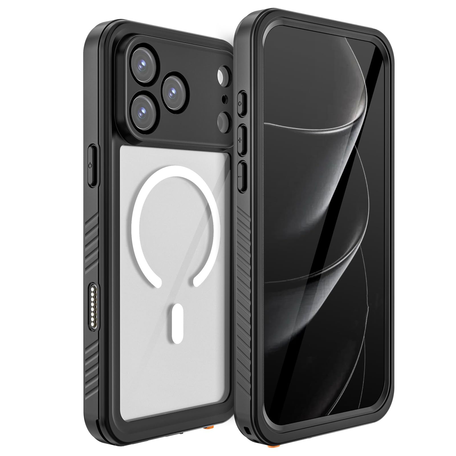 Funda impermeable para iPhone 17, compatible con MagSafe IP68, totalmente sellada bajo el agua, cuerpo completo, resistente, a prueba de golpes, funda protectora transparente, color negro