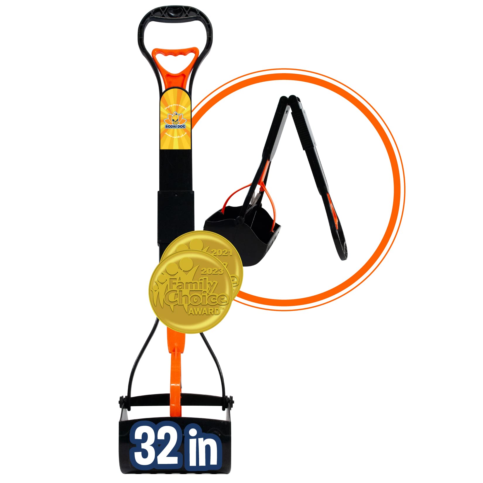 Bodhi Dog Extra Large Foldable Pooper Scooper - 32” Long Handle, Lightweight Portable Pooper Scooper for Small & Large Dogs - Easy to Use - Made with Premium Durable Materials (Orange)