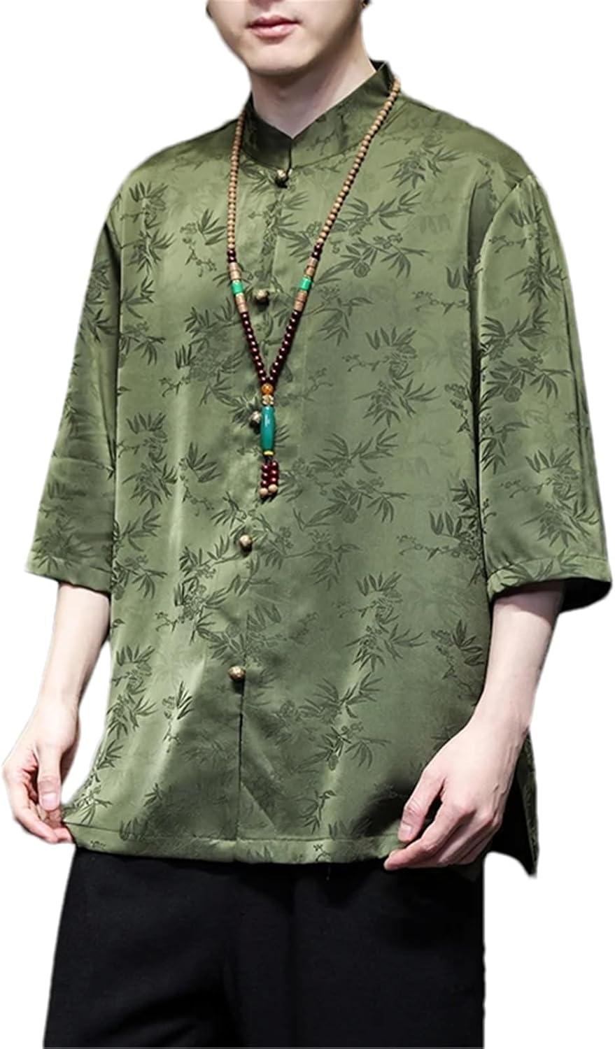 Chinese Style Mens Tops Tang Suit Half Sleeve Printed Traditional Kung Fu China Style Hanfu Shirt