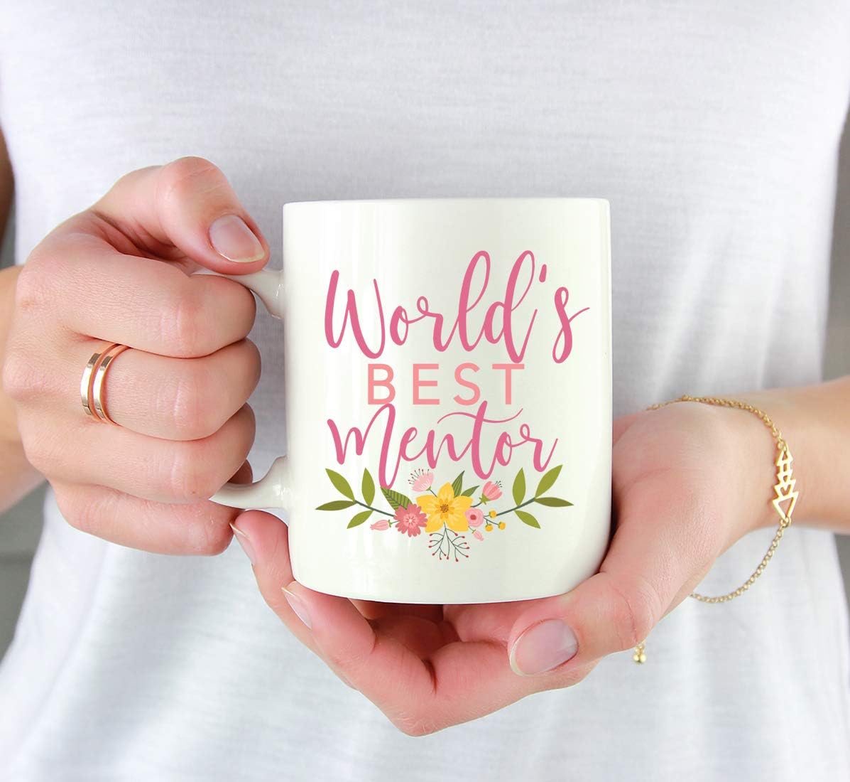 Andaz Press Funny Witty 11oz. Coffee Mug Gift, Floral Flowers, World's Best Mentor, 1-Pack, Christmas Birthday Present Ideas for Her Mother's Day
