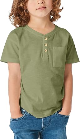 GAMISOTE Kids Boys Henley Shirts Solid Button Down Short Sleeve Pocket Casual Tops Tees