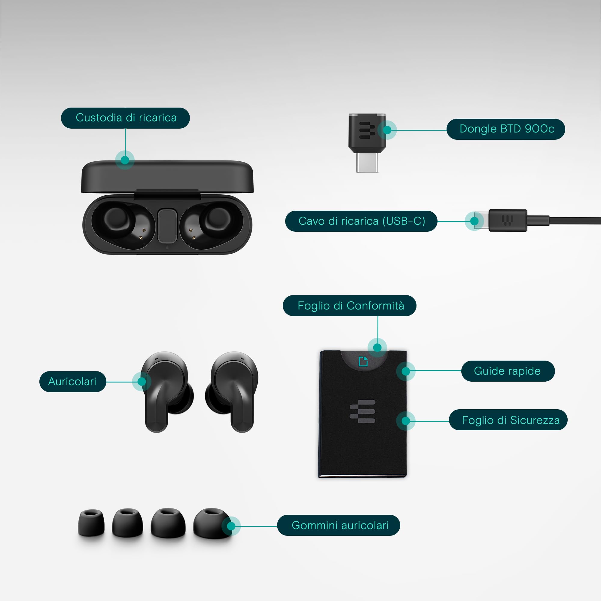 EPOS ADAPT E1 Auricolari Wireless Nero – ANC Ibrido, Bluetooth Multi-Point, Certificati Microsoft Teams & For iPhone – 50H Batteria, Ricarica Wireless, Dongle USB-C, IPX5 Impermeabile