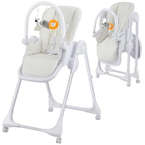 4-in-1 Baby High Chair with Play Bar, 7 Height-Adjustable Children's High Chair with Booster Seat, Stealable and Foldable Children's Chair, Light Beige