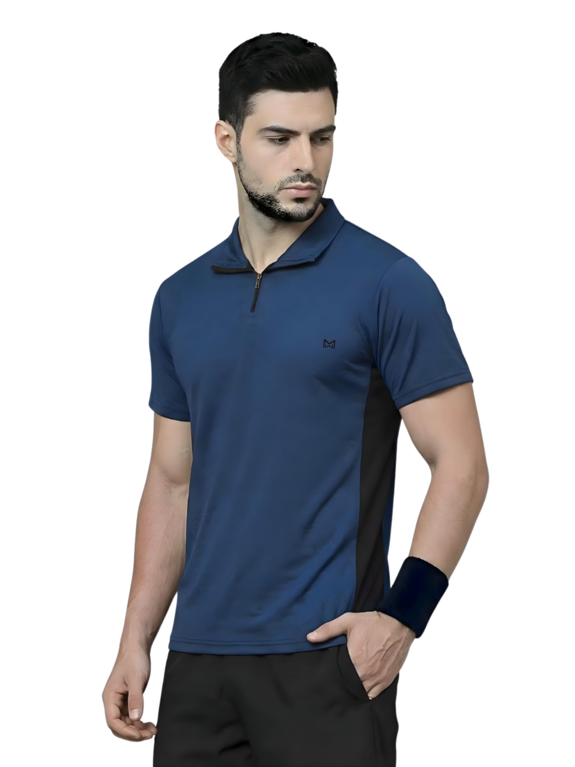 White Moon Gym T Shirt for Men Workout - Running, Dryfit Tshirt for Men, Quick-Dry, Anti-Odor Sports Tshirt, Lightweight & Breathable, Everyday Comfort for Man with High Collar Zip (Pack of 1) Black-image-33