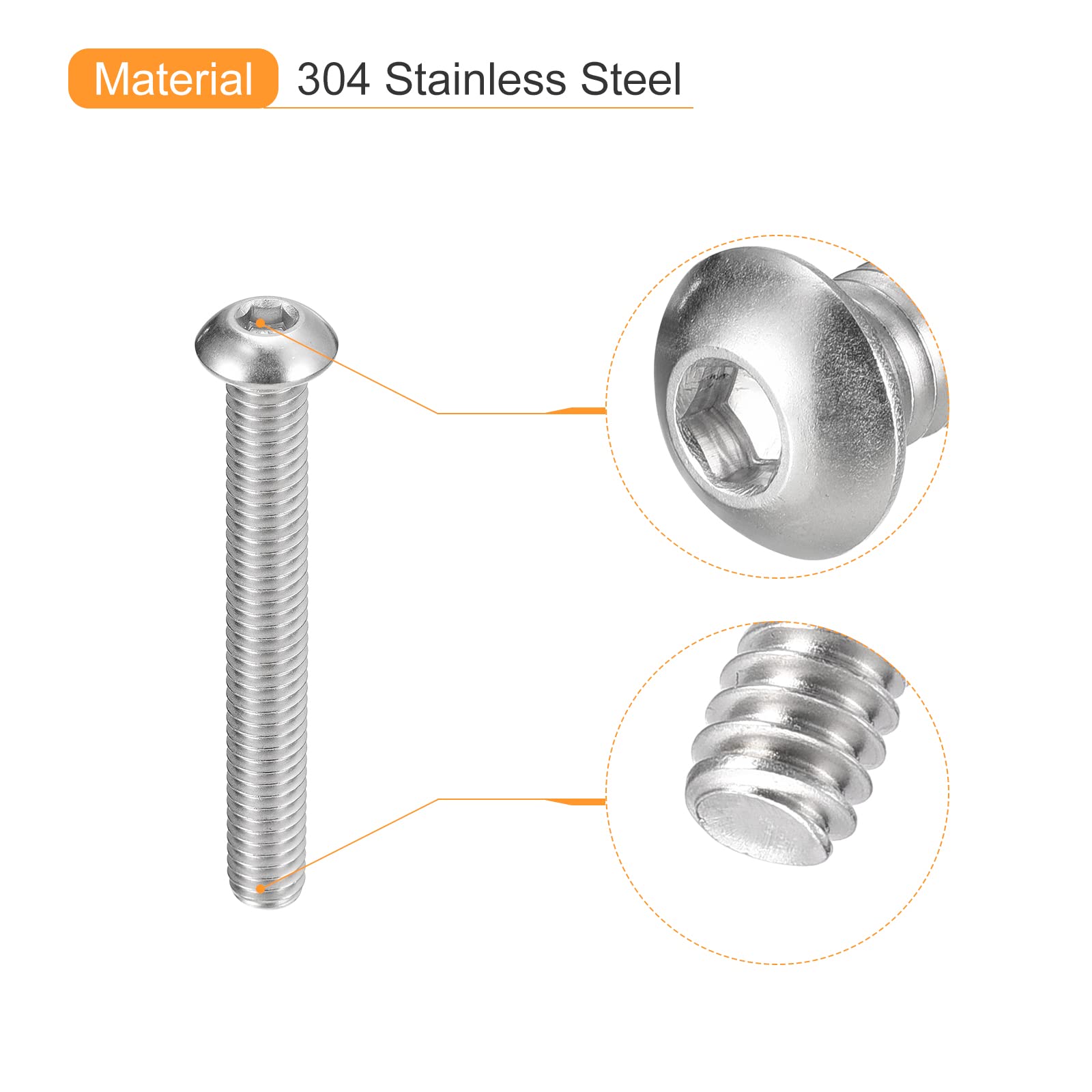 Bullone A Brugola 18-8 Viti A Testa Bottone Con Innesto Esagonale 5/16-18 - Acciaio Inox 18-8, Filettatura In Pollici Viti Socket Cap Fastenere - Foto 7