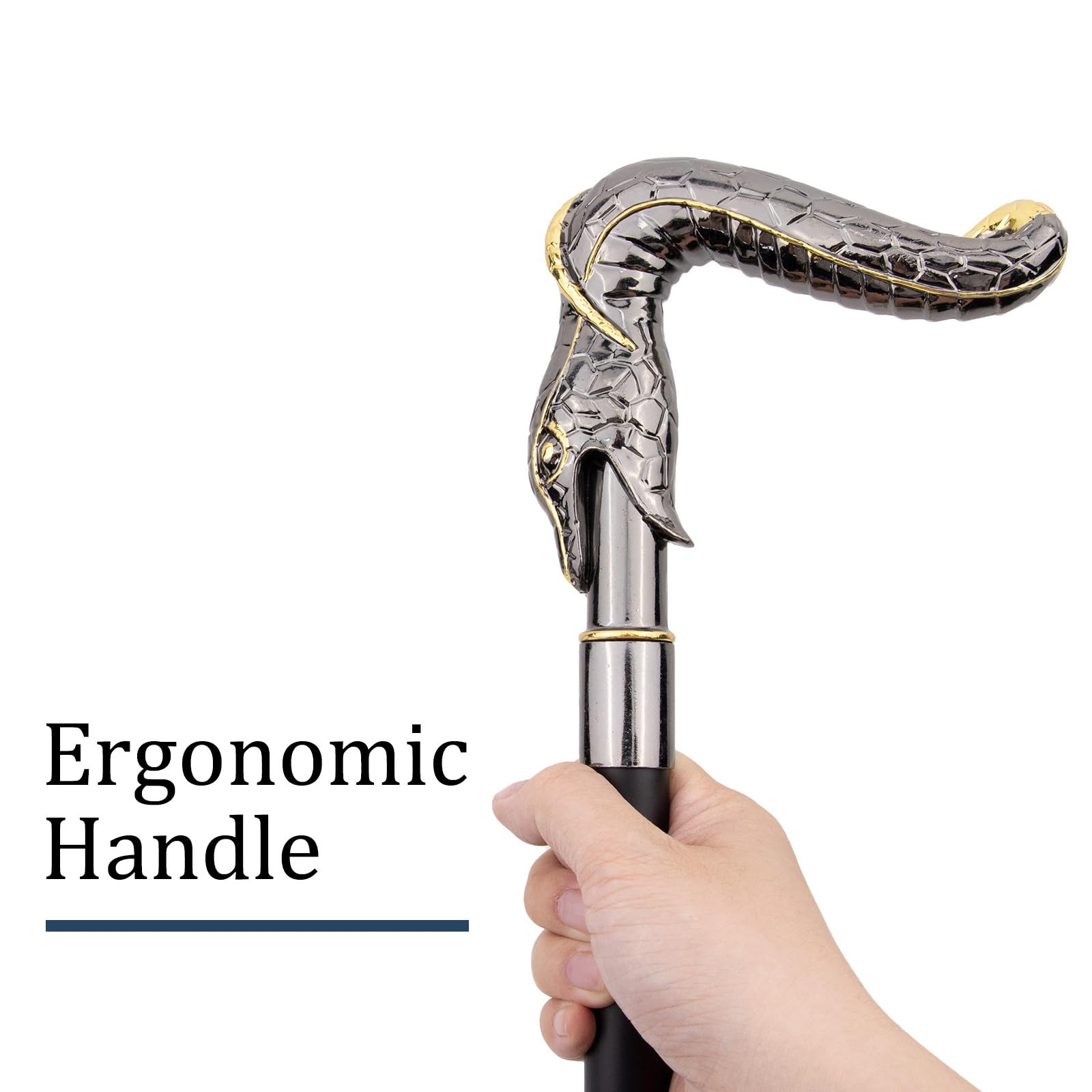Bastón con Cabeza de Serpiente de Boca Abierta, con 4 Puntas Antideslizantes Extraíbles, Bastón de Lujo para Hombre y Mujer, para Fiestas de Disfraces y Eventos Vintage 93 Cm(Gold)