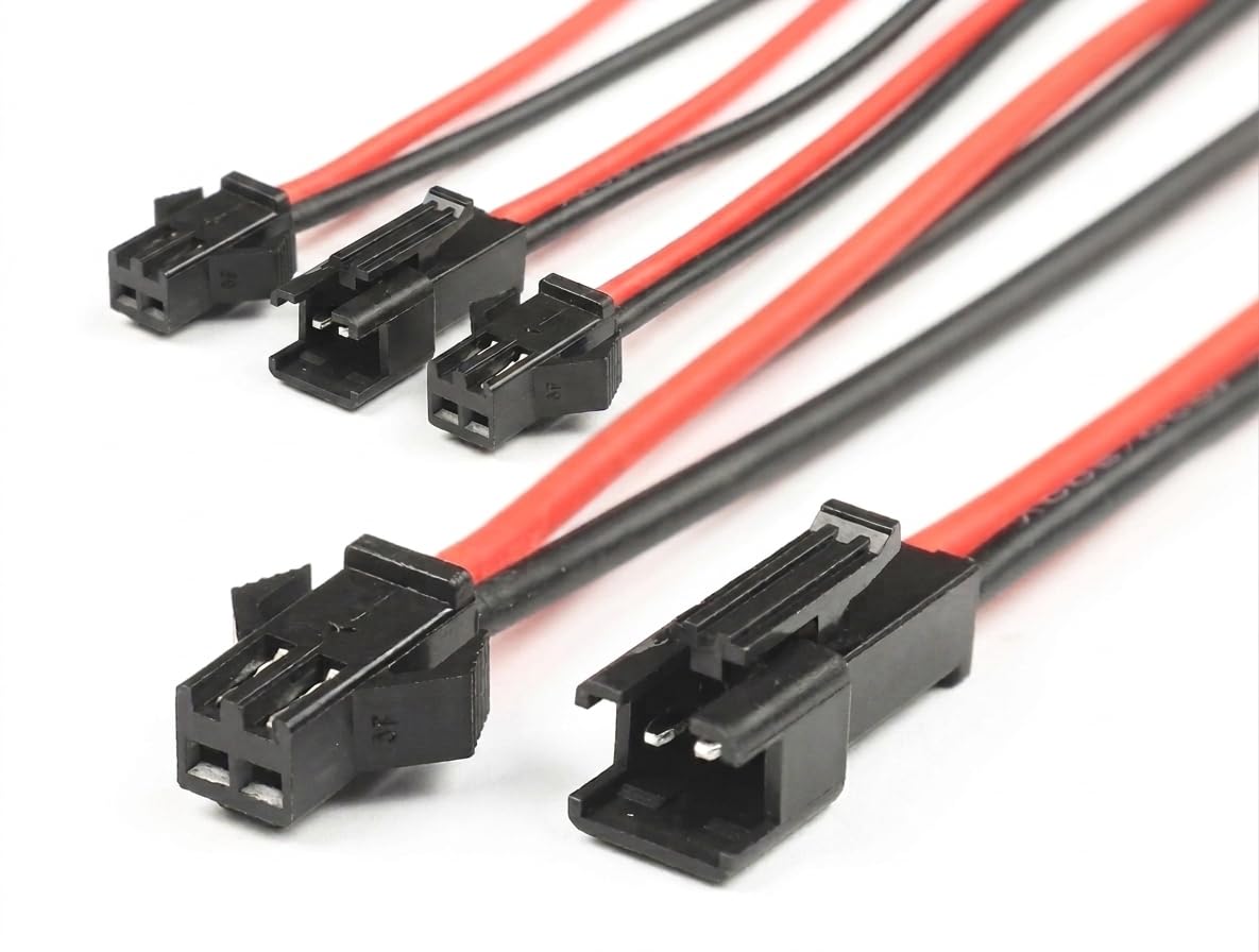 22 AWG JST SM 2 Pin Male Female Connector Adapter with 115mm Wire Cable, Plug Socket Connectors for LED Strip Lights, DC Power, DIY Electronics and Wiring Projects (Pair of 5)-image-32