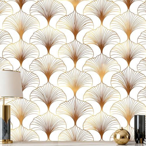 ReWallpaper Art Deco Wallpaper Removable White Gold Geometric Peel and