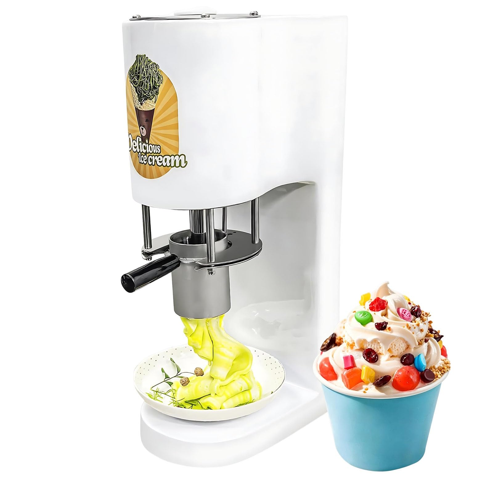 Alternativa Creativa alla Gelatiera Classica da Casa, Pressa per Gelato a Spaghetti Elettrica 80W, Strumento di Styling per Dessert e Uso Domestico(White)