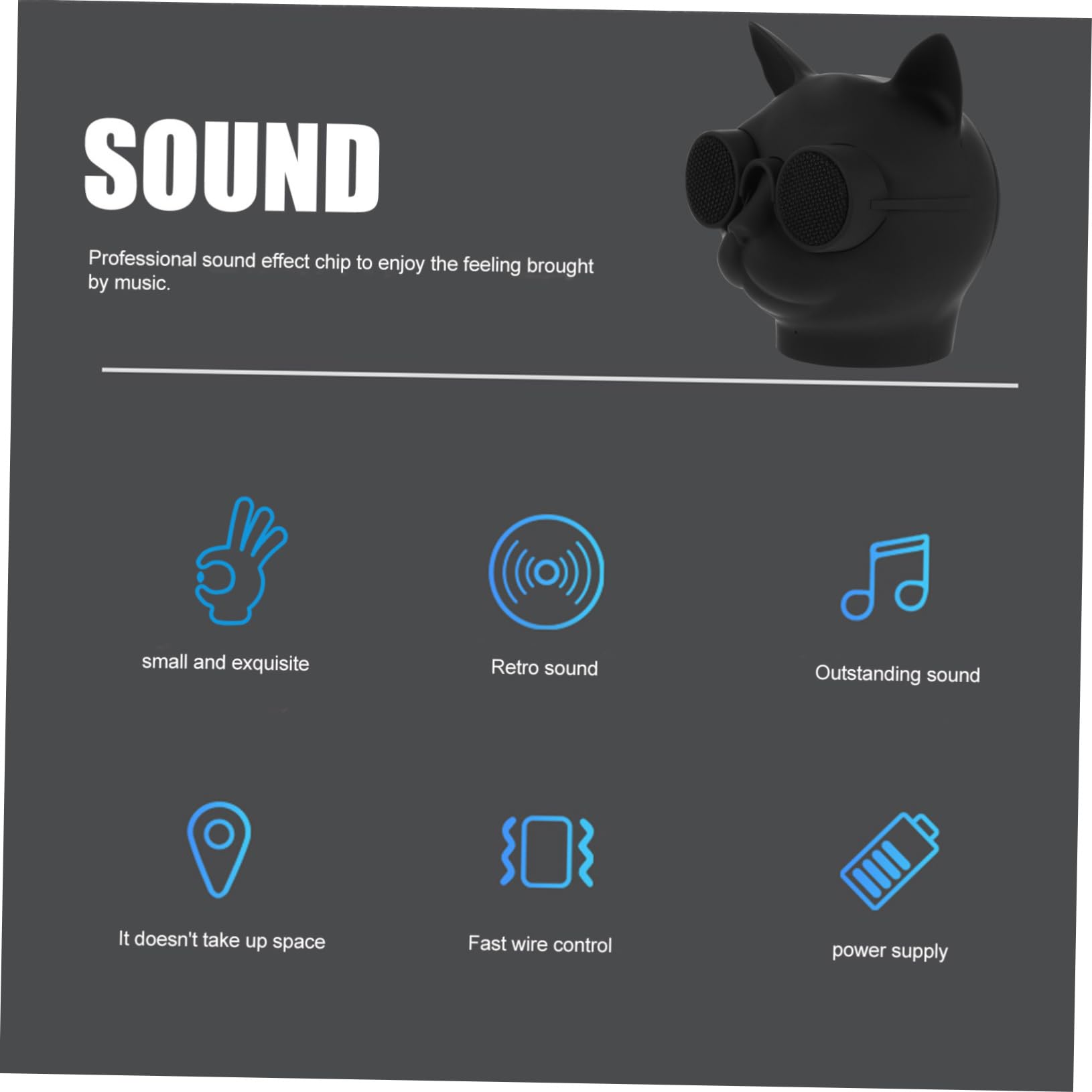 Uonlytech Haut-Parleur sans Fil de Tête de Chat Portable, Enceinte Rechargeable USB 1500mah en Plastique Noir, Performance Puissante pour Maison et Extérieur