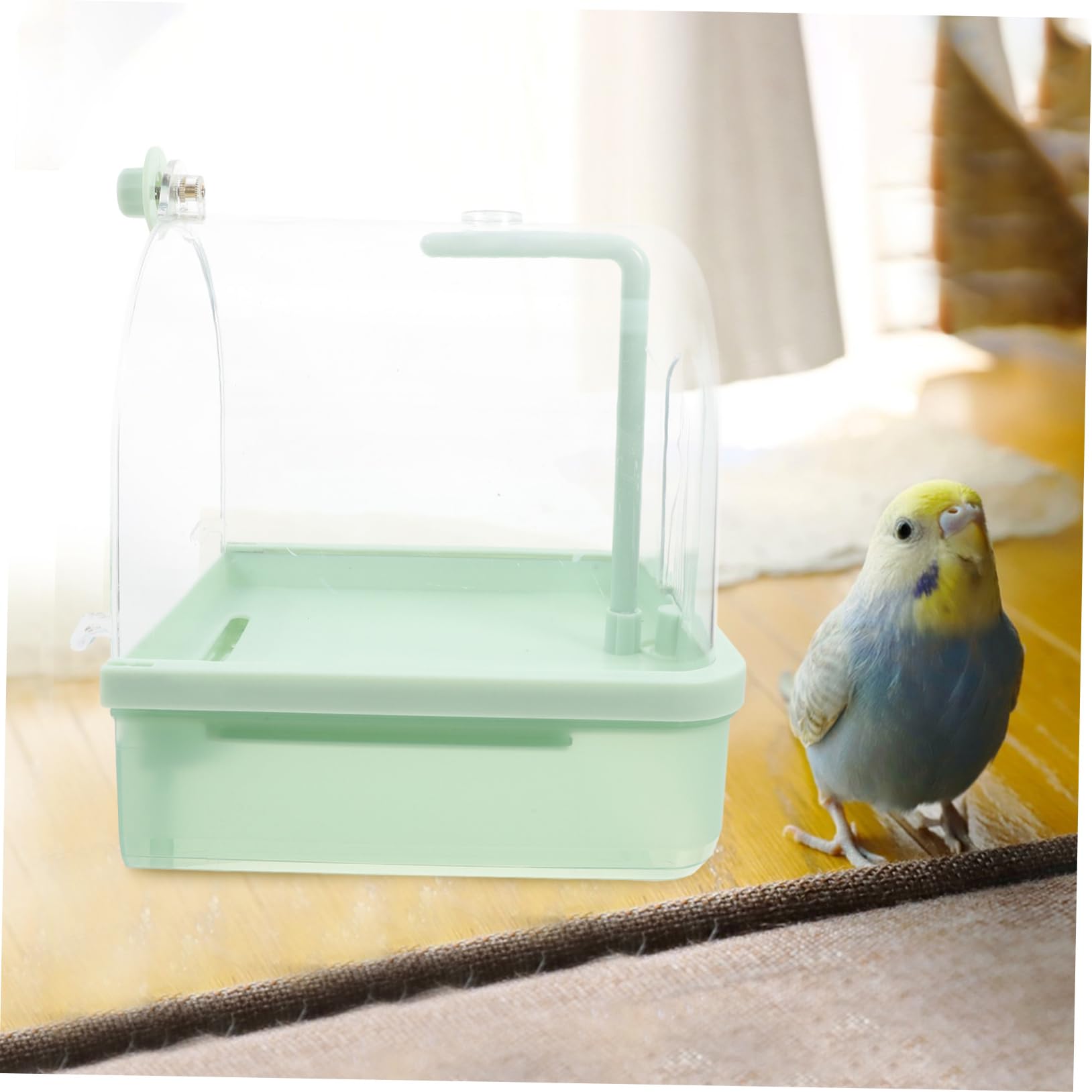 Sosoport Bañera Automática para Pájaros con Grifo Giratorio 180° | Bandeja Externa de Abs Verde Claro, para Loros y Cotorras, Uso Interior y Rutina de Cuidado