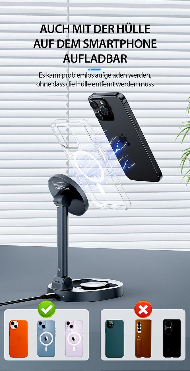 Callstel iPhone Schnellladegerät: 4er-Set 3in1-MagSafe-Ladestationen für iPhone, Apple Watch und AirPods (MagSafe Charger Stand, Dockstations)