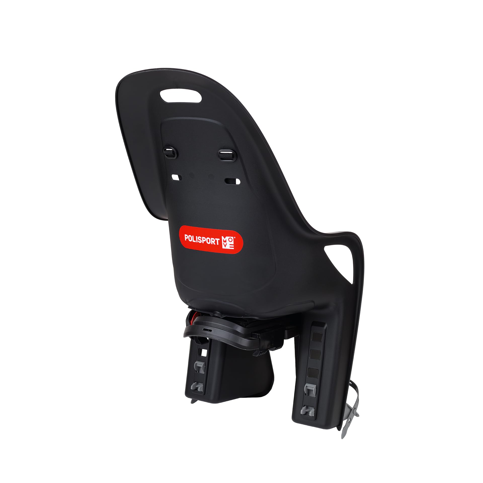 POLISPORT 8408200002 - Siège arrière KOARI pour vélo avec roues de 26'' à 29'' adapté aux enfants d'un poids maximum de 22kg avec ancrage sur le porte-bagages en Noir/Gris
