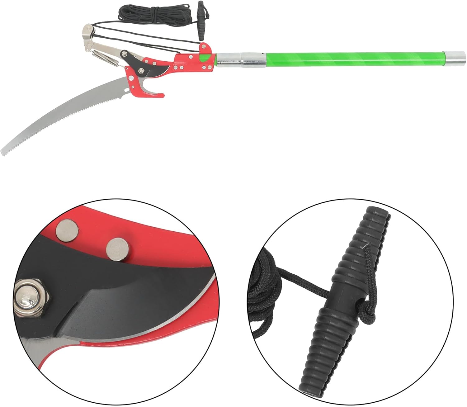 27ft Pruner Saw Combination Extendable Tree Trimmers, Sharp steel Blade, Manual tree purner with 8-Section Handle, Easy to Carry and Extendable Design for Tree Maintenance, Green