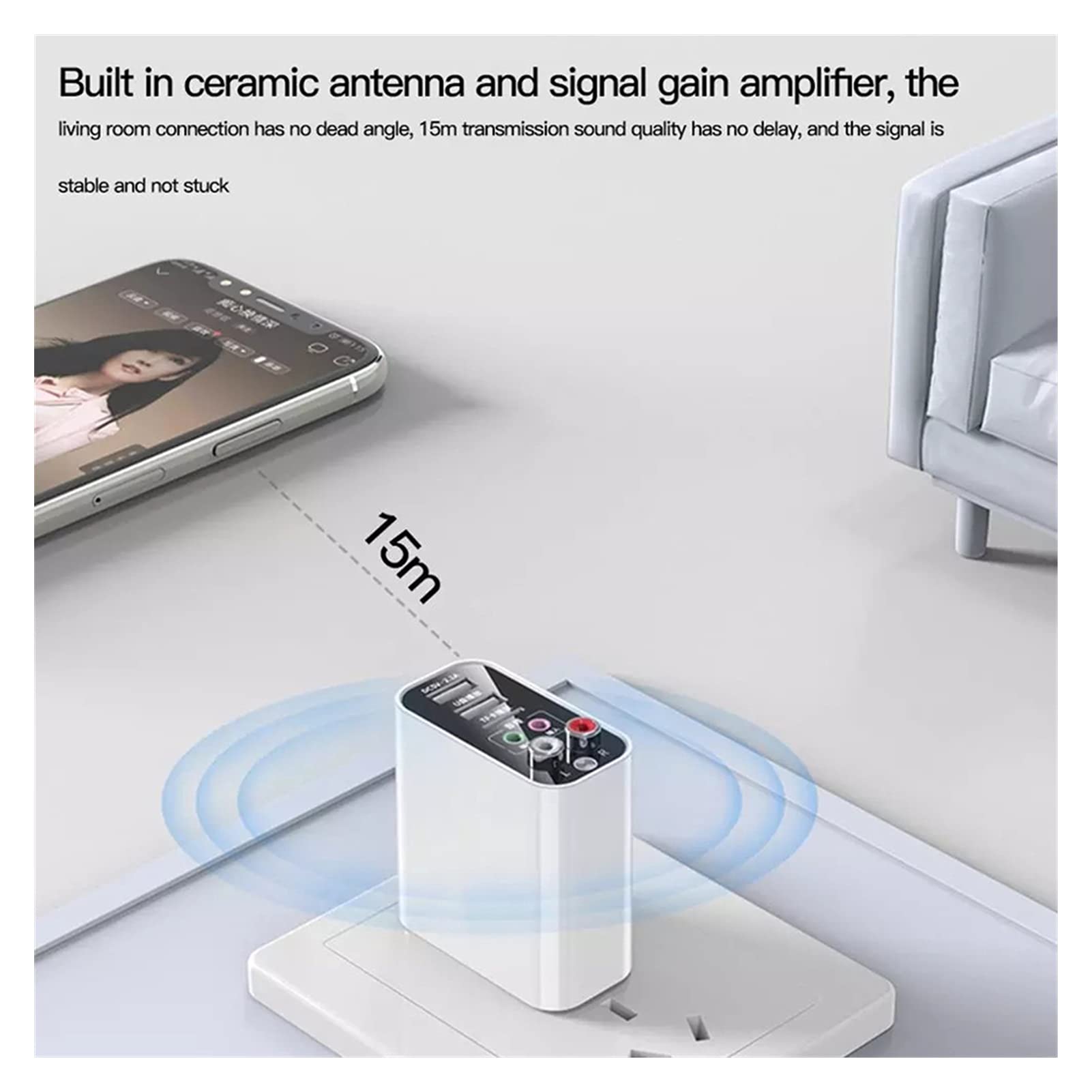 Adaptateur audio Bluetooth 5.0 Audio Récepteur Émetteur Stéréo Adaptateur Sans Fil TF/U Lecture de Disque Rapide USB Charge pour Écouteurs Application TV IR Contrôle (Couleur : Blanc)