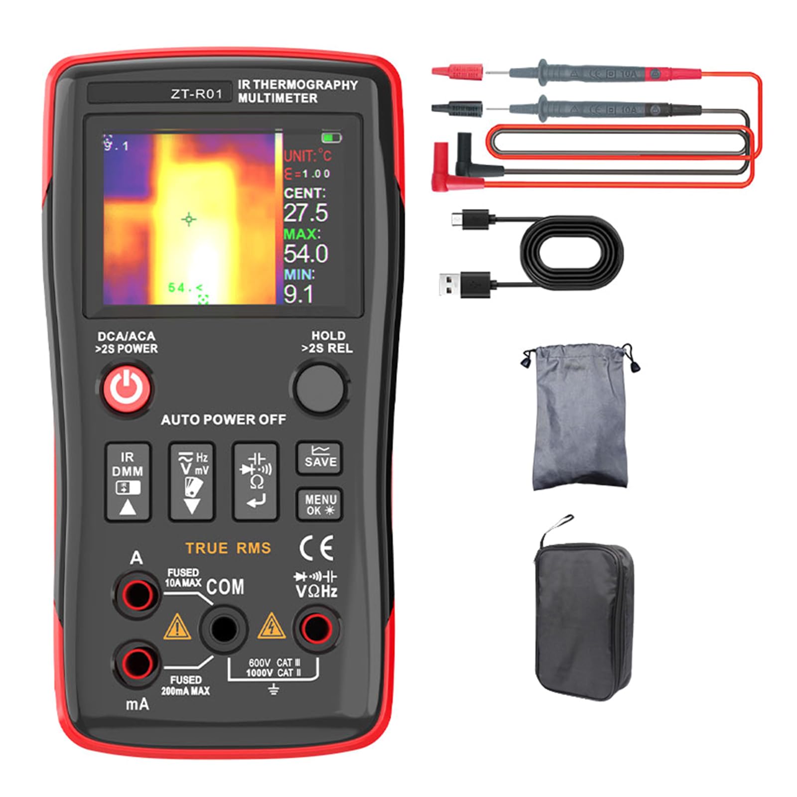 Multímetro digital de mano de doble modo con funda suave para técnicos, electricistas y técnicos de HVAC, herramienta de prueba eléctrica impermeable