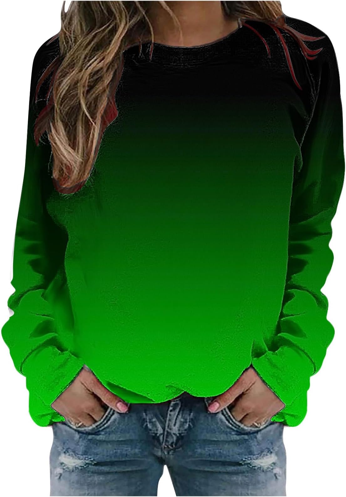 DII osedhc Women's Gradient Sweatshirt Crewneck Pullover Round Neck Tunic Tops 2023 Winter Fall Stylish Loose Fit Top Shirts