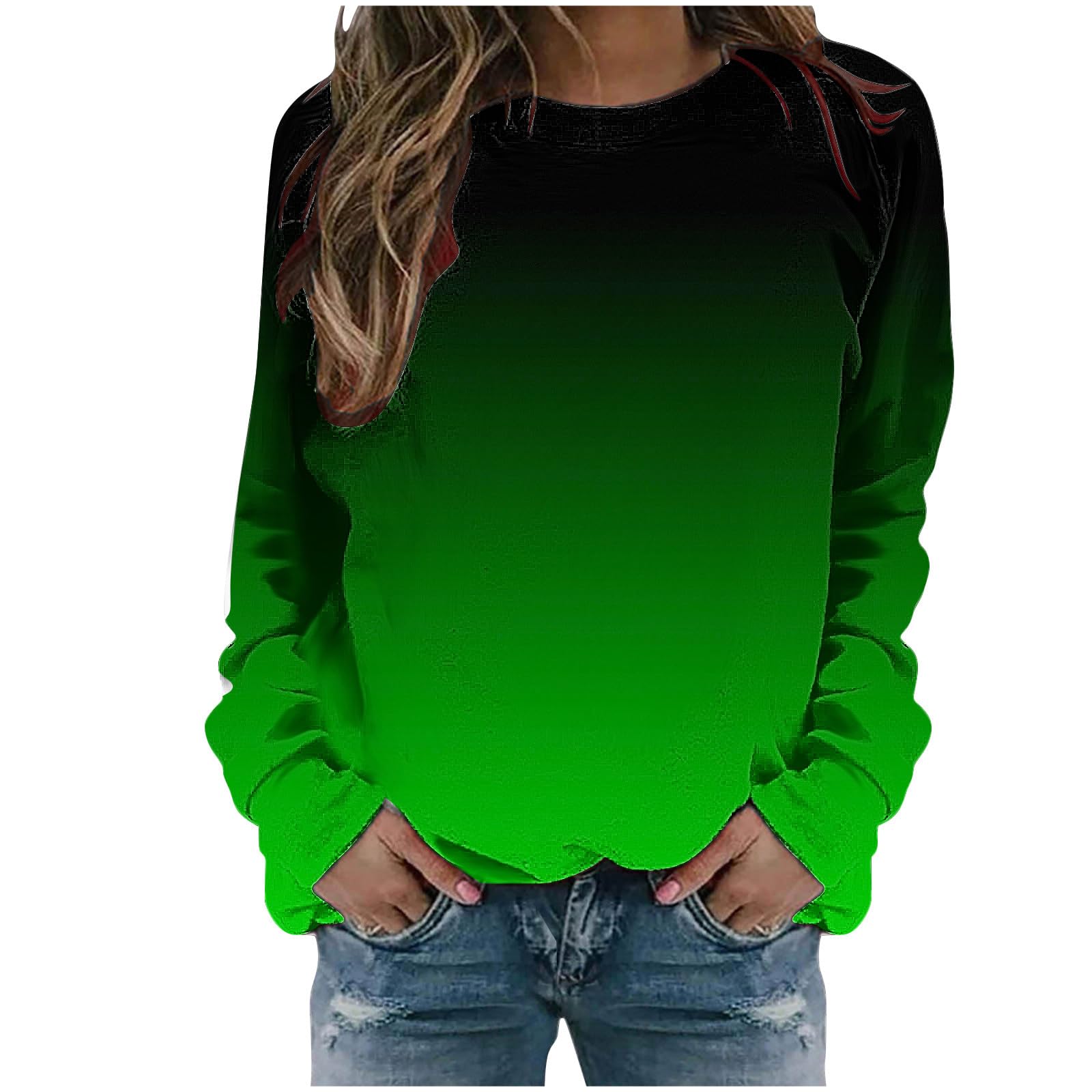 DII osedhc Women's Gradient Sweatshirt Crewneck Pullover Round Neck Tunic Tops 2023 Winter Fall Stylish Loose Fit Top Shirts