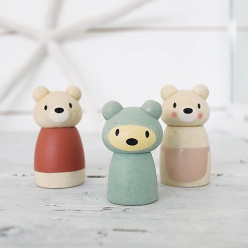 Miniatura 4 de Tender Leaf Toys - Bear Tales - Juego de muñecas complementarias de casa de muñecas de madera, figuras de 3 piezas de familia de osos para niños -