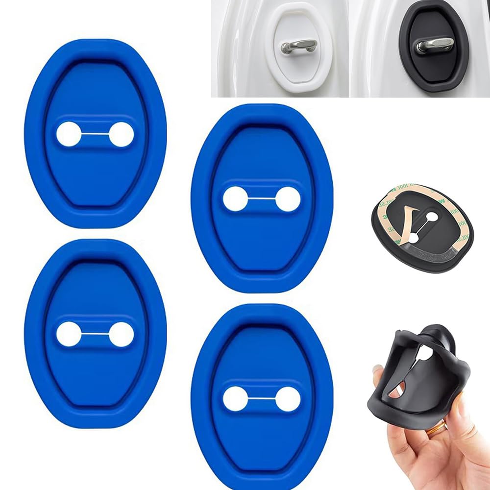Vividcrate 4Pcs Car Door Lock Cover for Jeep Compass (MK49 MP 2007-2025 2026), Thick Silicone Door Latch Protector, Anti-Rust & Anti-Collision Buffer Pad, Sound Deadening Cushion Sticker,Blue-4pcs