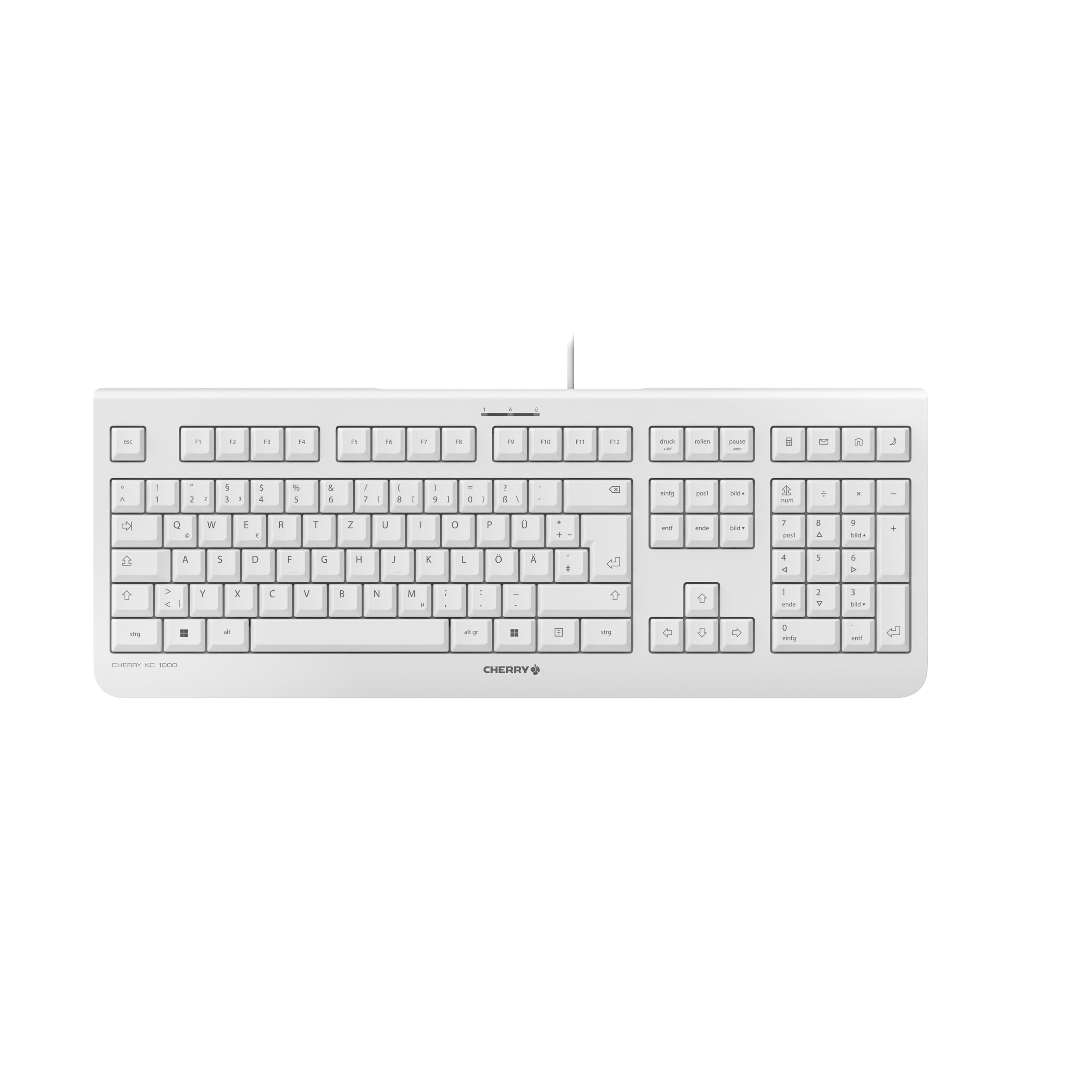 CHERRY KC 1000 - USB Tastatur - Flaches Design - Kabelgebunden - „der Blaue Engel“ - GS-Zulassung - QWERTZ Business-Tastatur - Deutsches Layout - Weißgrau