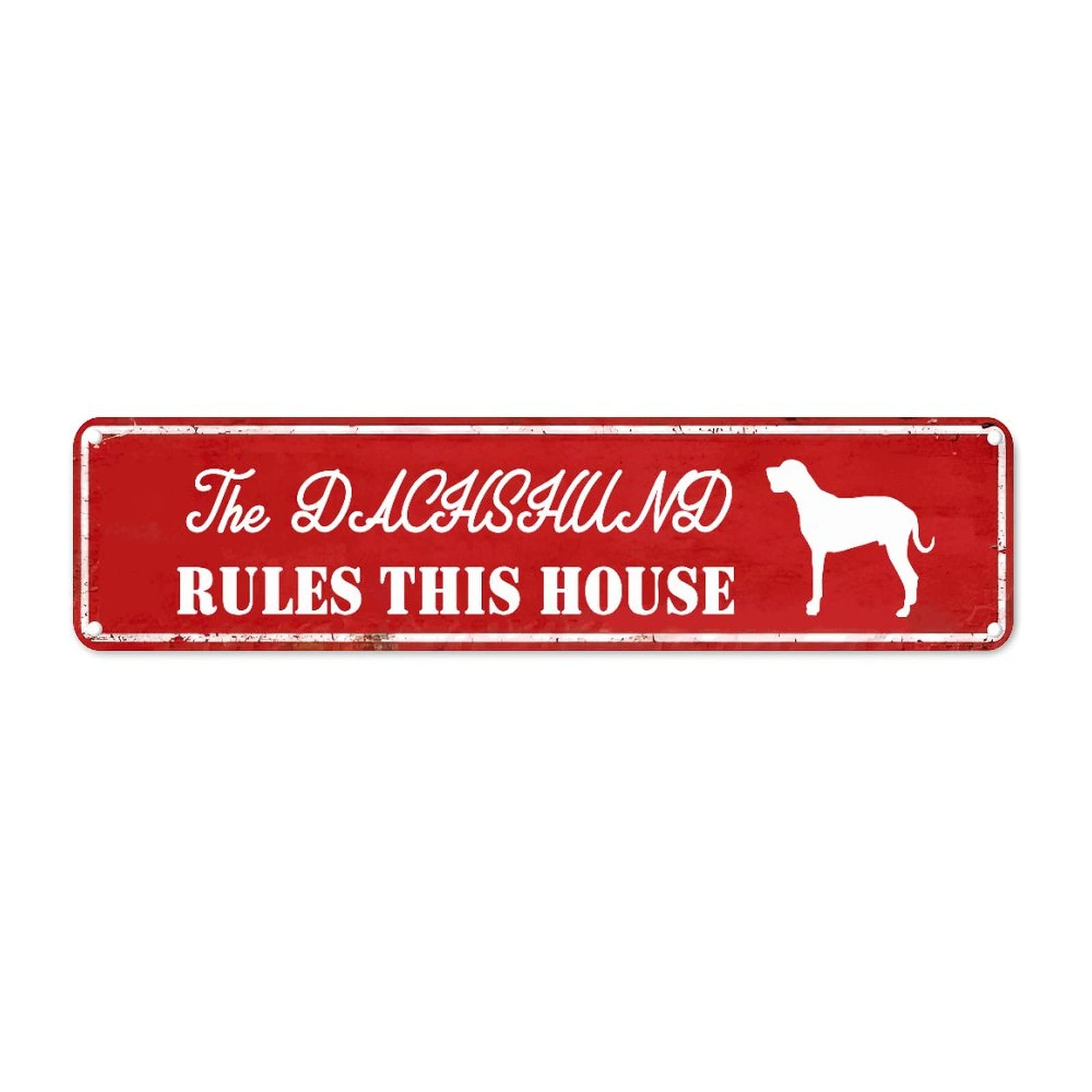 The Dachshund Rules This House Retro Tin Signs Aluminum Metal Sign for Home Kitchen Garden Yard Wall Waterproof Decor 4x16 Inch