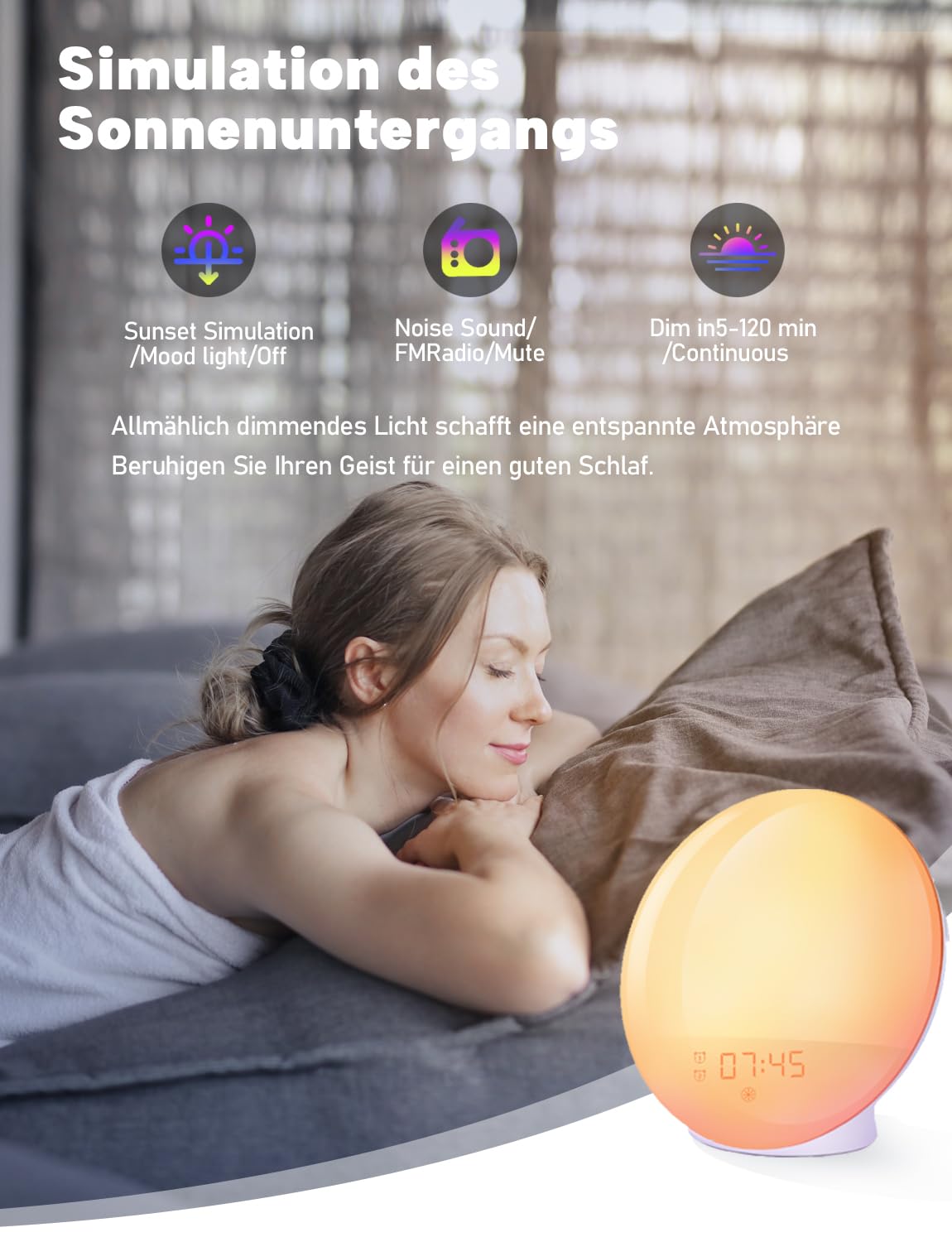 Wake Up Licht Lichtwecker Sonnenaufgang Sonnenuntergang Simulation Wecker mit zwei Alarmen, 7 natürlichen Klängen, UKW-Radio ,Schlummerfunktion und 20 Helligkeit,Nachtlicht zum Erwachsene&Kinder