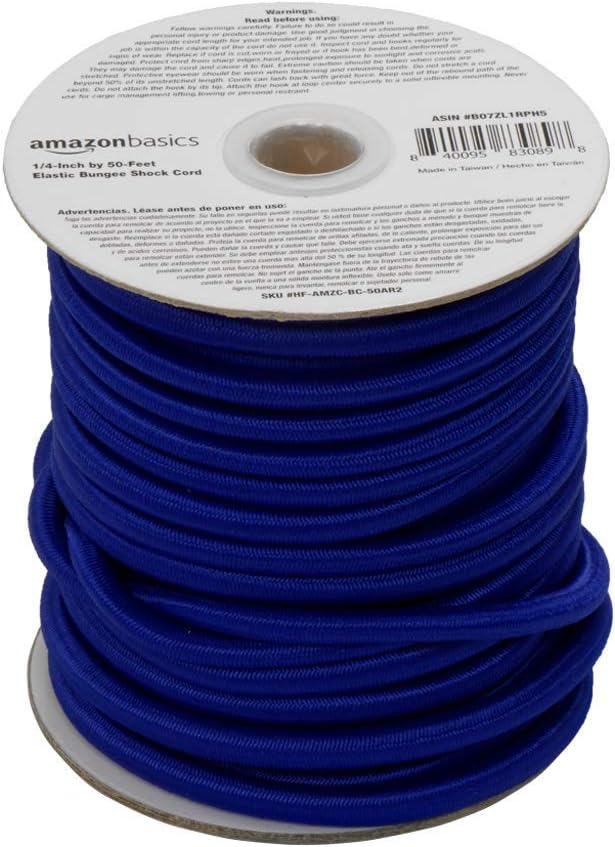 Amazon Basics 1/4-Inch by 50-Feet Elastic Bungee Shock Cord, Blue, 2-Pack