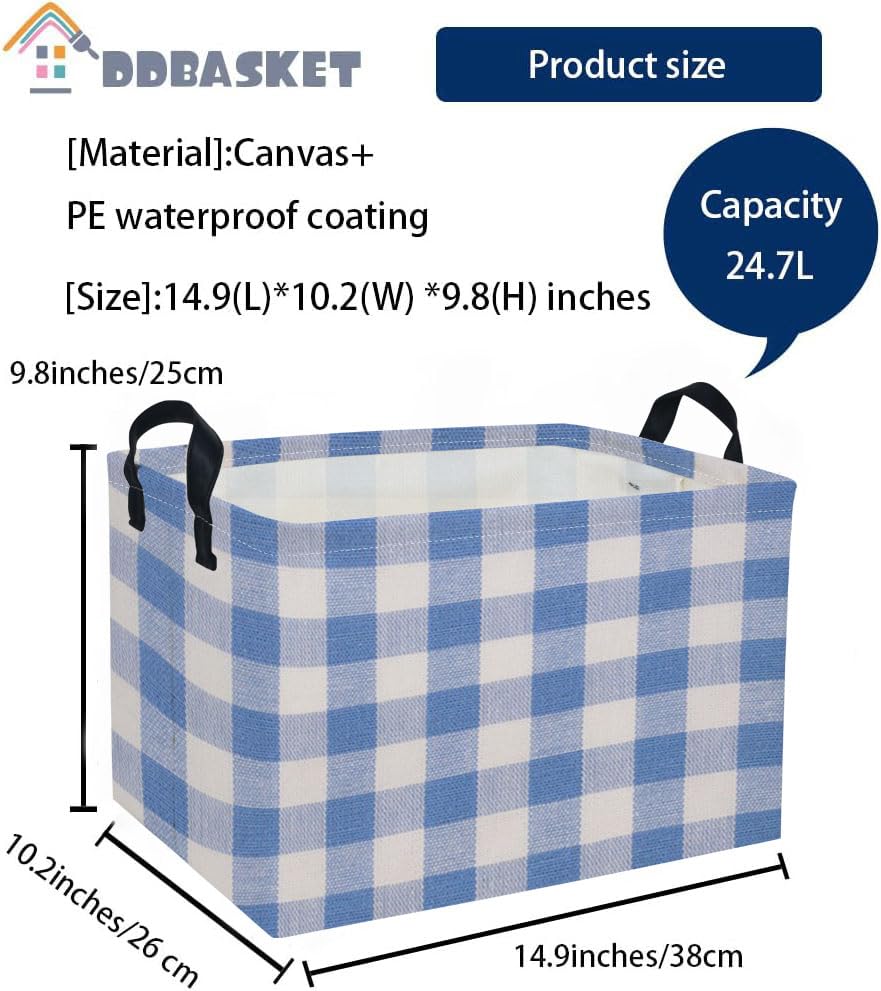 Image of Kids Basket Grid Storage Basket Gift Basket Rectangular Bedroom Decor for Books(Blue grid)