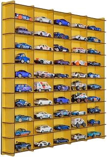 Standard 50 Araç Oyuncak Araba Rafı, 1:64 Ölçek Uyumlu Metal Oyuncak Araç Garaj Duvar Vitrini-Sarı